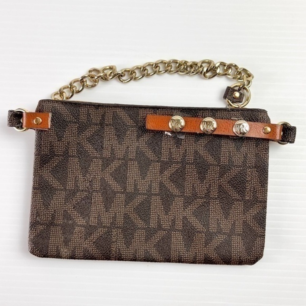 Michael Kors Small Chain Strap Wristlet Bags Brown MK Logo Damage